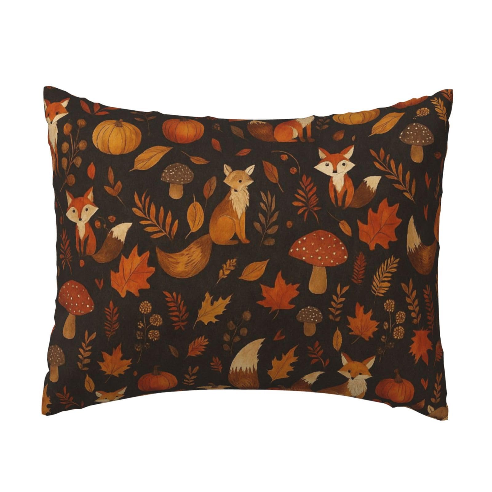 Autumn Fox, Pumpkin, Mushroom and Leaf Pillowcase Soft Plush with Zipper Decorative Pillowcovers 16x20 in