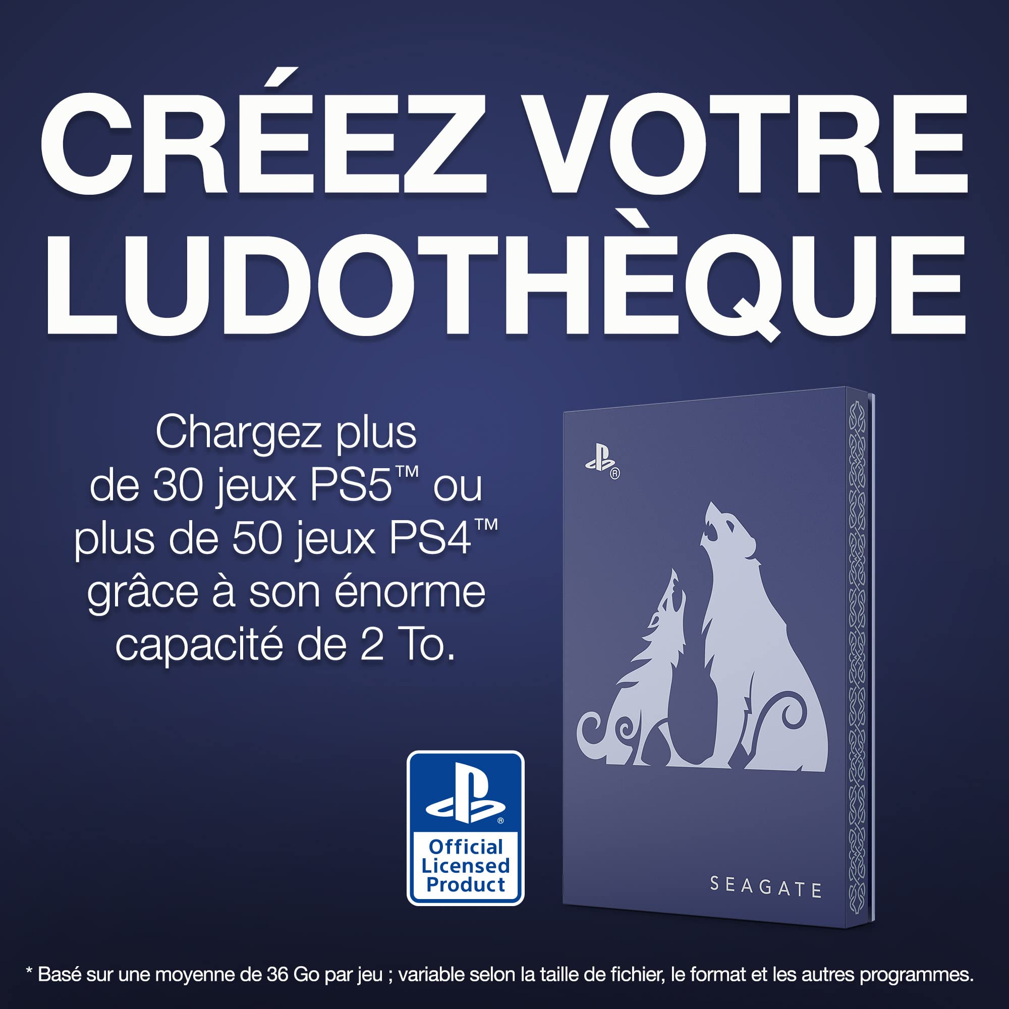 Seagate God of War Ragnarök Game Drive en édition limitée, 2 To, Disque dur externe - USB 3.0, éclairage LED bleu glacier, sous licence officielle pour les consoles PlayStation (STLV2000200)
