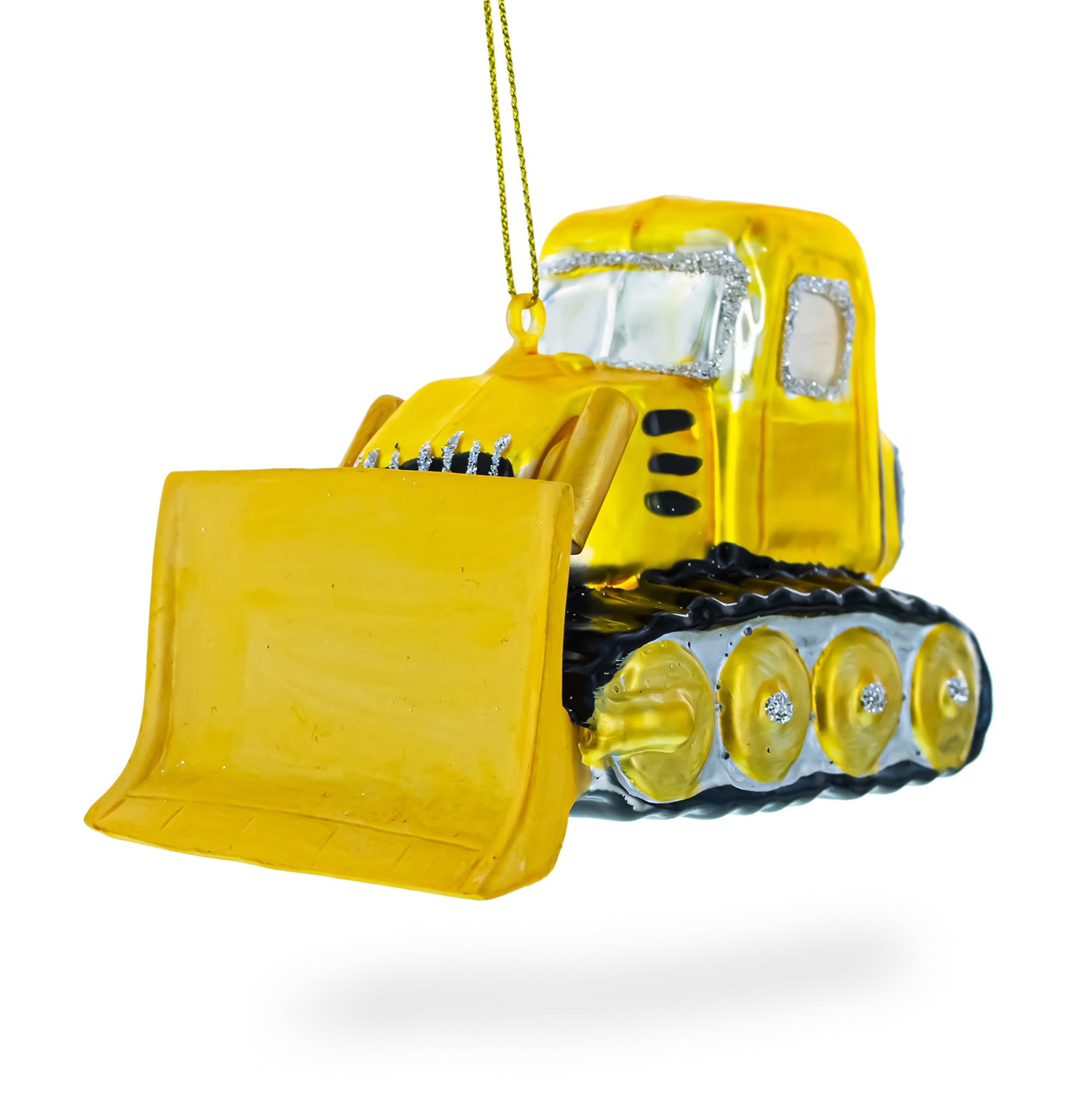 Bulldozer en verre jaune Noël décoration sapin suspendue originale chantier
