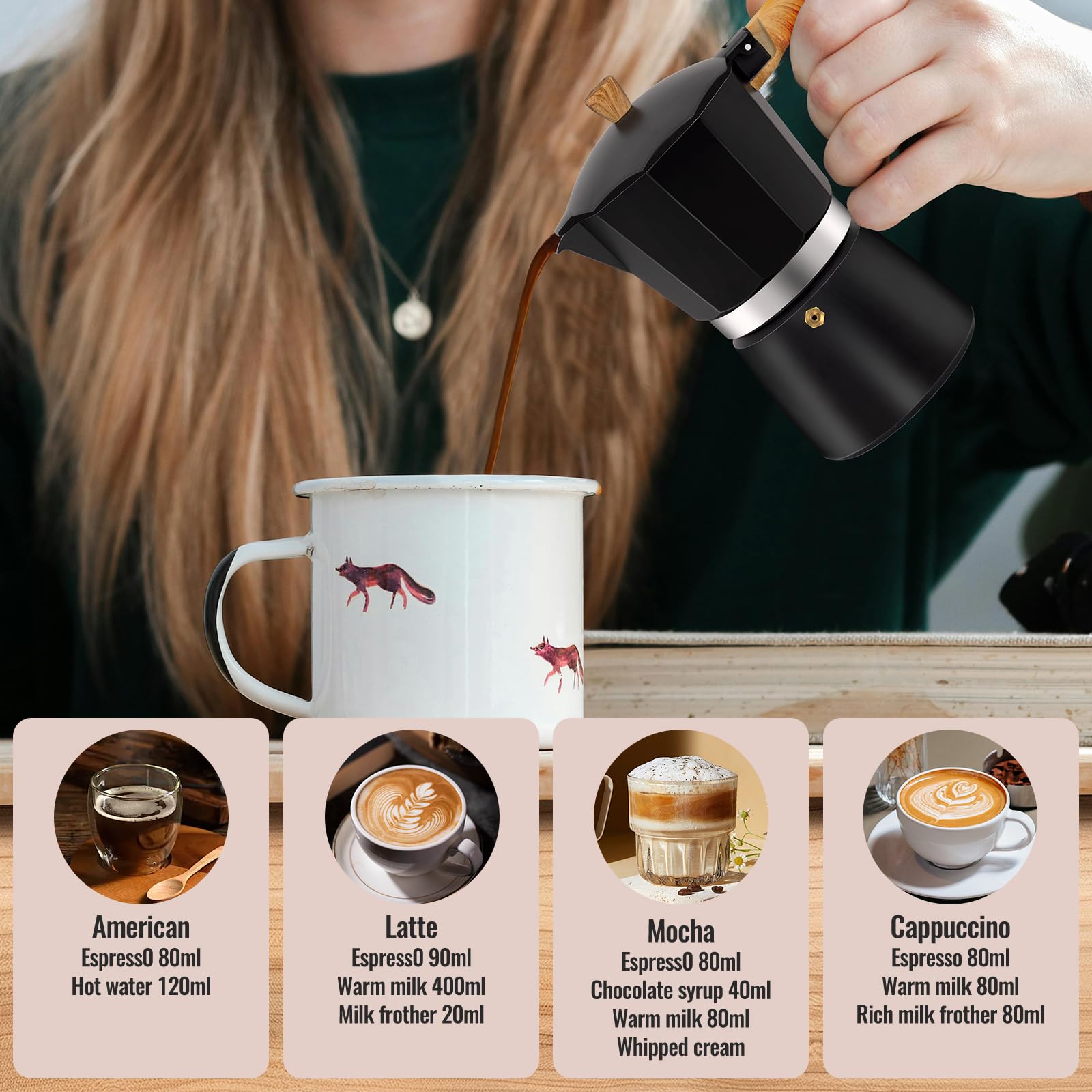 Cafetera Moka de aluminio para 3 tazas, color negro, clásica, 150 ml, cafetera percolador Mocha Express Classic Cafe Maker para café italiano y cubano