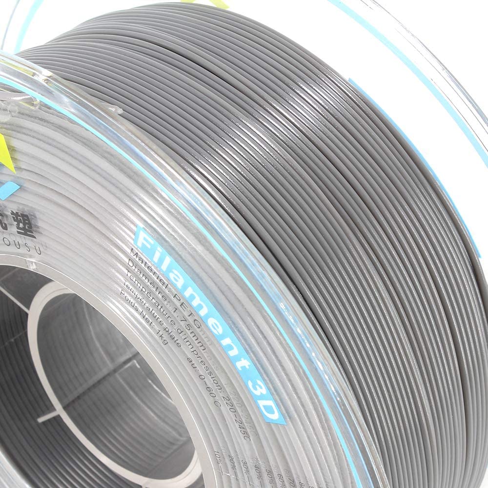 Yousu Filamento PETG 1.75 mm,Filamento per Stampante 3D,Filamento PETG Resistente,Precisione Dimensionale +/- 0.02 mm,Filamento per Stampa 3D per Stampante 3D FDM,Bobina da 1kg,PETG Grigio
