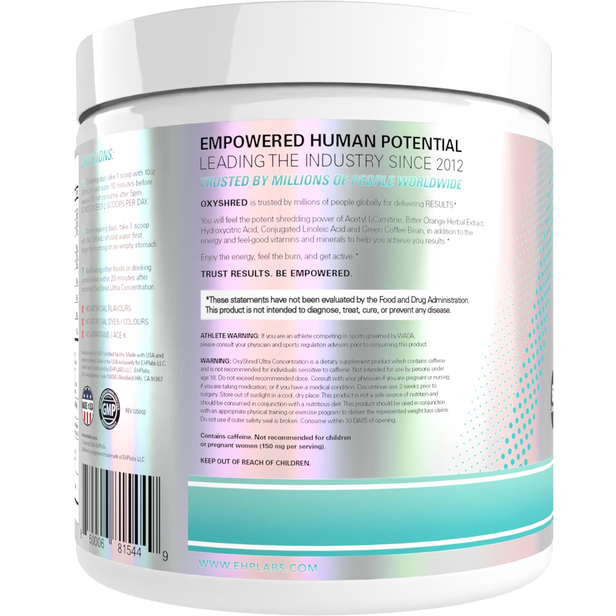EHP Labs OxyShred Pre Workout Powder - Preworkout Powder with L Glutamine & Acetyl L Carnitine, Energy Boost Drink - Bahama Breeze/Beach, 60 Servings — Amazon image 8