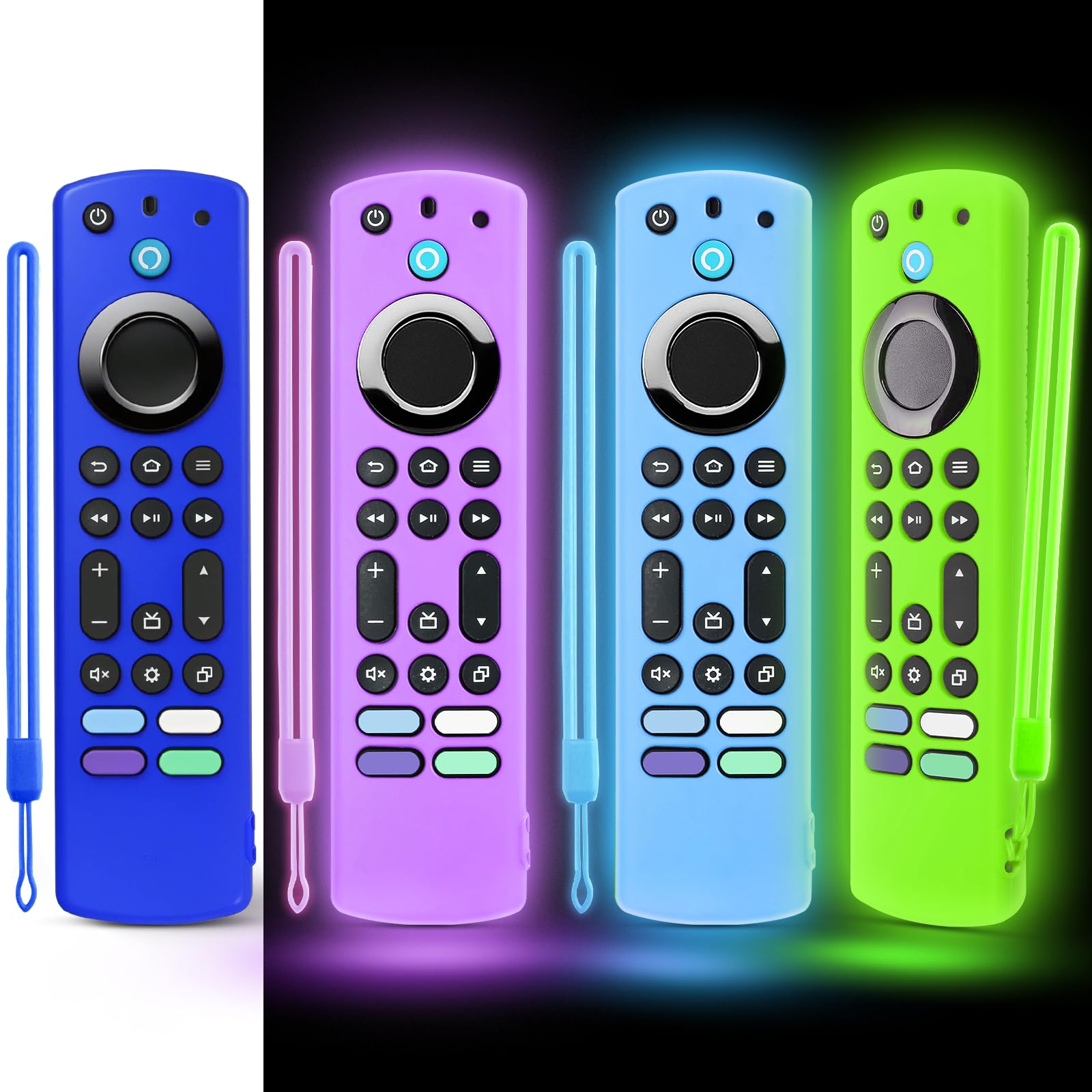 Photo 1 of (4 Pack) OneBom 6.2" Silicone Remote Cover for Firestick 4K Max (2nd)/Insignia/Pioneer/Omni (QLED) Series Alexa Voice Remote Enhanced w/, Protective Case with Same Color Lanyard, Glow in The Dark