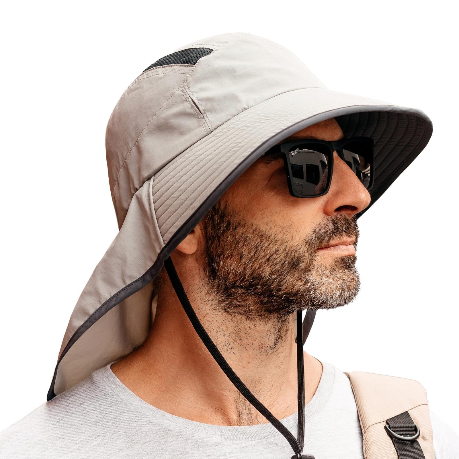 TOP-EX Chapeau de soleil unisexe pour homme avec rabat tour de cou et verrouillage UPF 50 à large bord étanche et pliable