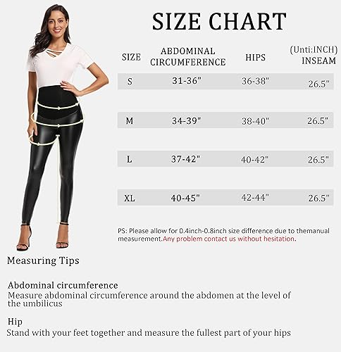 Miniatura 5 de Foucome Leggings de maternidad de piel sintética de cintura alta, elásticos y cómodos, mallas sobre el vientre