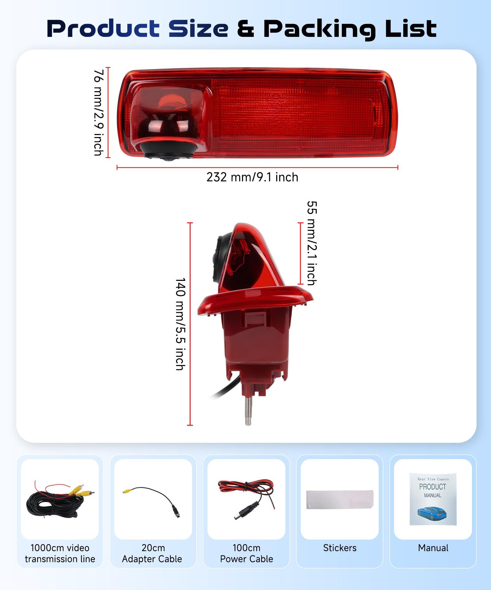 Rimoody Terza Luce di Stop Telecamera Posteriore per Renault Trafic 2014-2017/Opel Vivaro 2014-2017, Visione Notturna IR/Impermeabile IP67/Angolo Regolabile/con Linea di inversione AHD 1280x720 & CVBS