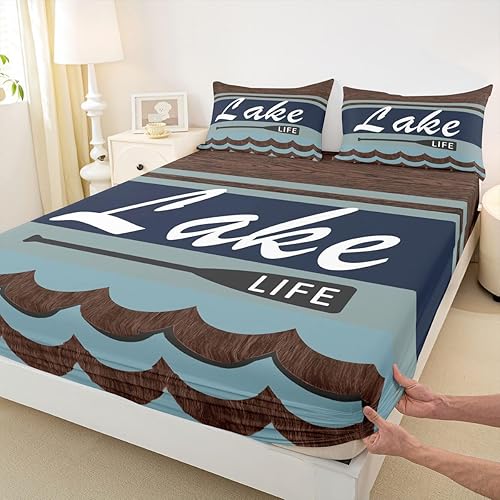 Miniatura 3 de Erosebridal Lake Life - Juego de sábanas decorativas con diseño de olas del océano, sábana bajera ajustable para adultos y mujeres, juego de sábanas