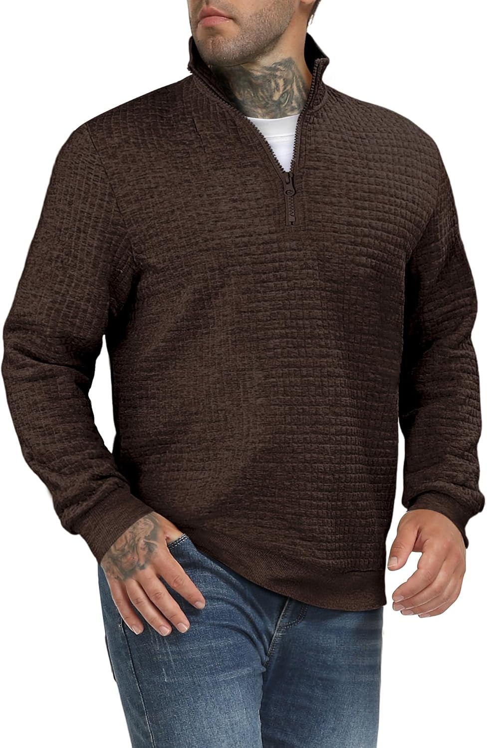 Men's Casual Waffle Knit Hooded Solid Winter Sweatshirt with Pockets Long Sleeve Fashion Basic Hoodies