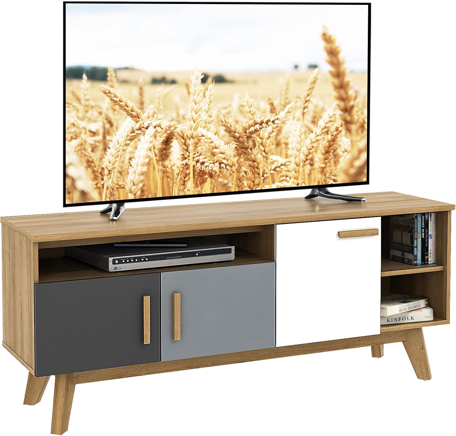 Tangkula Modern TV Stand, Wood TV Console Table for TVs up to 65 Inch