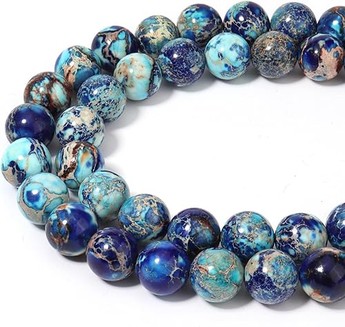 45 cuentas de piedras preciosas de jaspe imperial azul natural mixto de 0.315 pulgadas (0.315 in), cuentas redondas sueltas para hacer manualidades