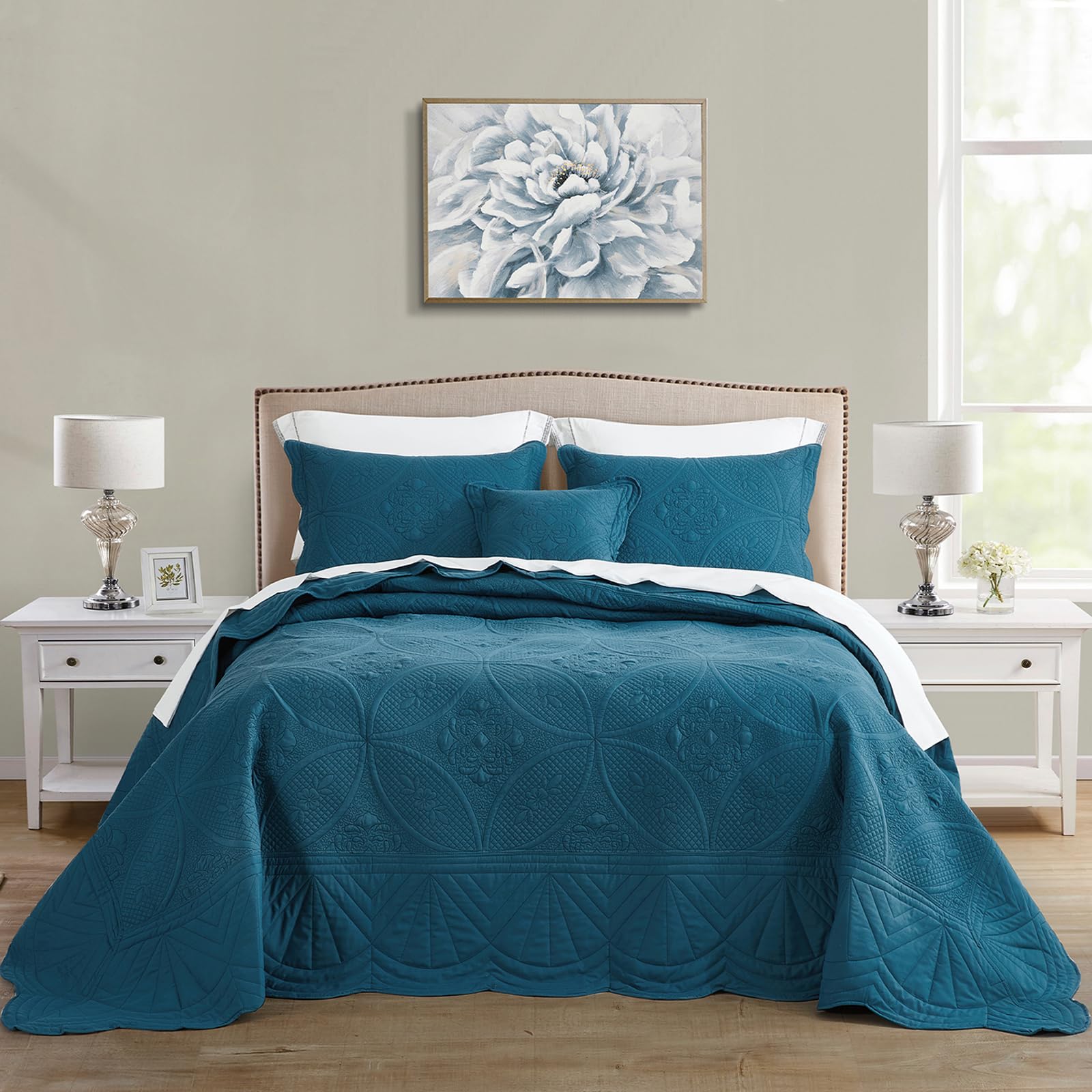 Bedspread - Full Size Bedding Cover - Modern & Contemporary Coverlet Set, Real Stitching, Reversible, Lightweight, 4 Piece, Blue