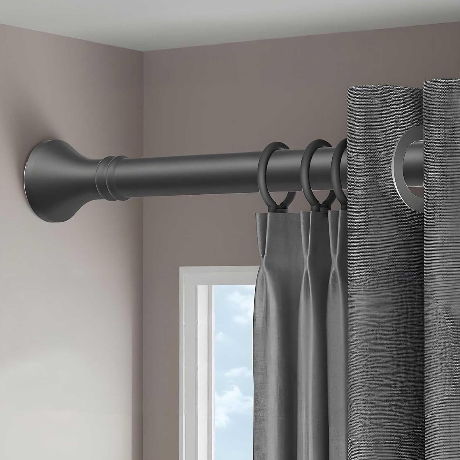 Tension Shower Curtain Rod No Drilling with Rings, Stainless Steel Adjustable Window Curtain Rod for Home, Bathroom, Closet, 16-197 In(Grey,160-250cm/63-98in)