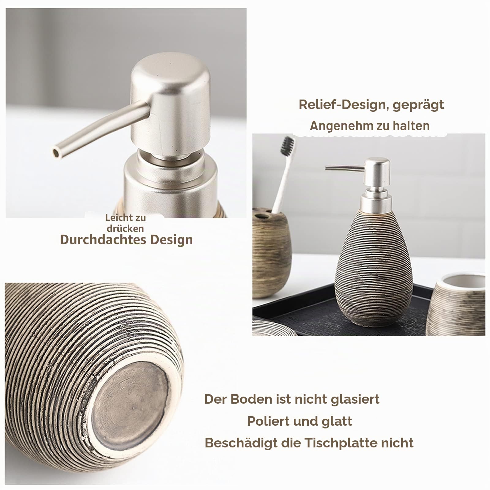 Bad-Accessoires Set Keramik Badezimmer 6-Teilig Mit Seifenspender Zahnbürstenhalterung Seifenschale Becher Und Ablagefach Luxuriöses Badezimmer-Set,Braun