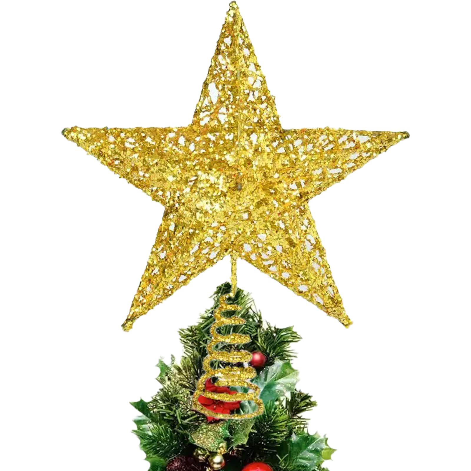 Alelyer Christmas Tree Topper - Glitter Iron Star Shaped, Gold Home Decorations