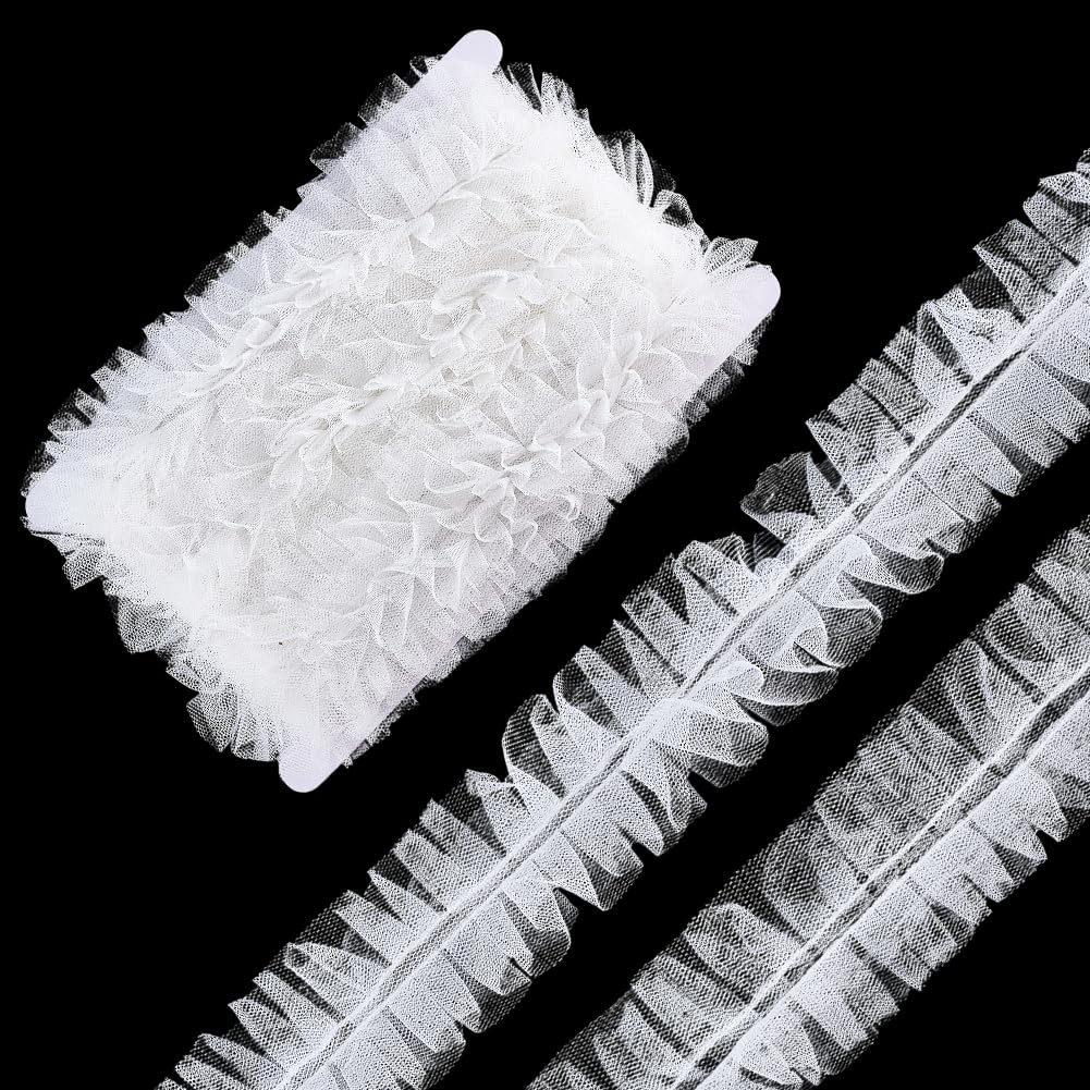 PH PandaHall 4.5m Weißer Wellenstreifen gefaltetes Spitzenband 5cm breit Organza Stoffstreifen Tüll dekorative Spitzen Bänder Streifen für DIY Nähen Weihnachtskostüm Dekoration Halloween Basteln