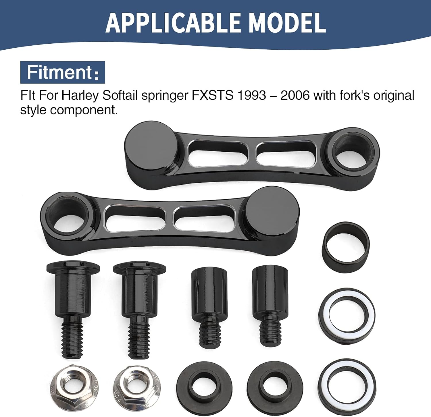 Front Fender Mount Spacer Bracket Kit Fit For Harley 1993-2006 Softail Springer FXSTS Heritage Springer FLSTS Softail Springer Classic FLSTSC (Black White)