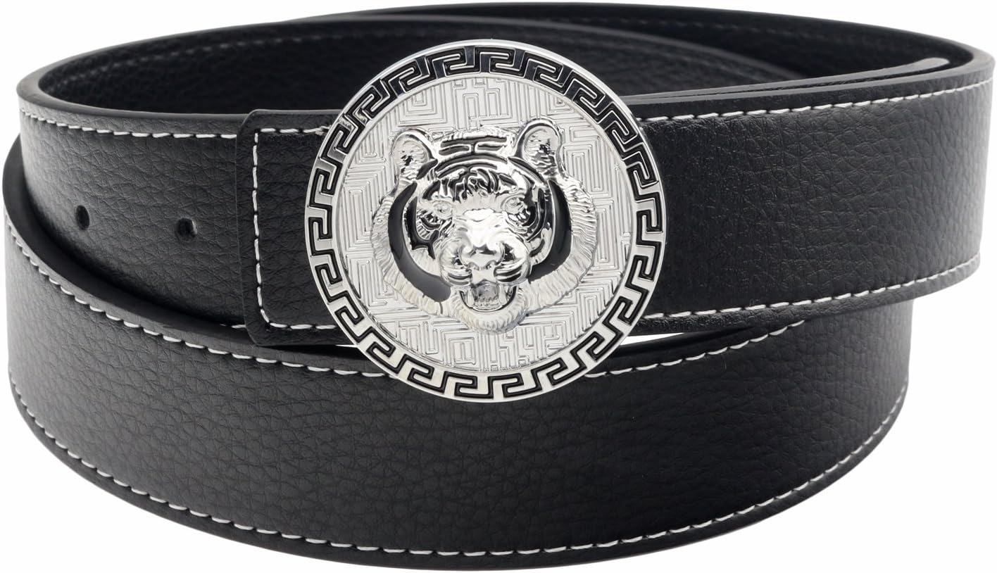 QHA Mens Leather Belt for Jeans with Tiger Buckle 38mm Wide Q36