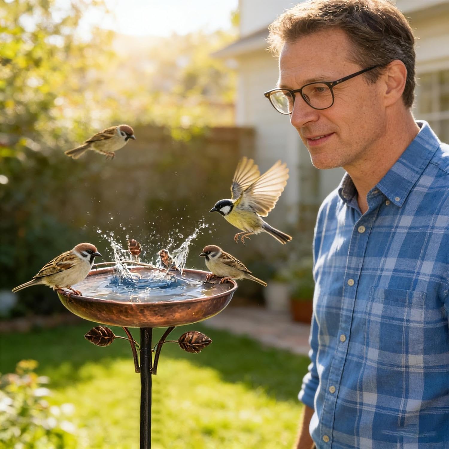 Birdbaths for Outdoors - 41 Inch Tall Metal Yard Birdbath | Bird Feeder with 5 Prongs Base Stake - for Garden Patio Balcony Ground Flower Bed Yard Lawn Park