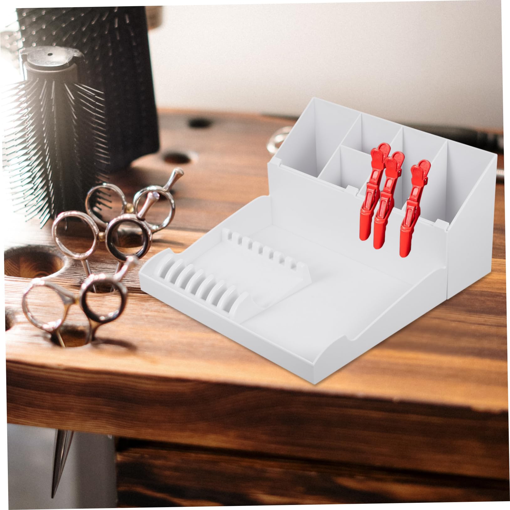 VICASKY 1 Set Scatola Di Stoccaggio Delle Forniture Di Parrucchiere Forniture Per Saloni Vassoio Degli Attrezzi Organizer Per Cesoie Porta Pettine Cremagliera Bianca Addominali