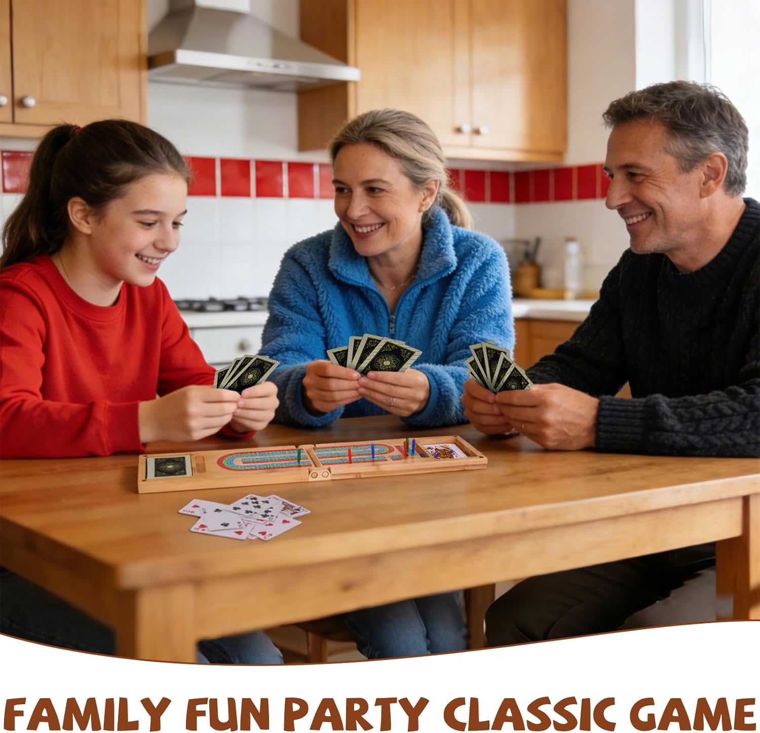 Wooden Cribbage Board Game Set, Foldable Bamboo Cribbage Board with Storage for Pegs & Cards, 3-Track Travel Cribbage Game for 2–3 Players, Classic Card Game Gift for Adults & Seniors