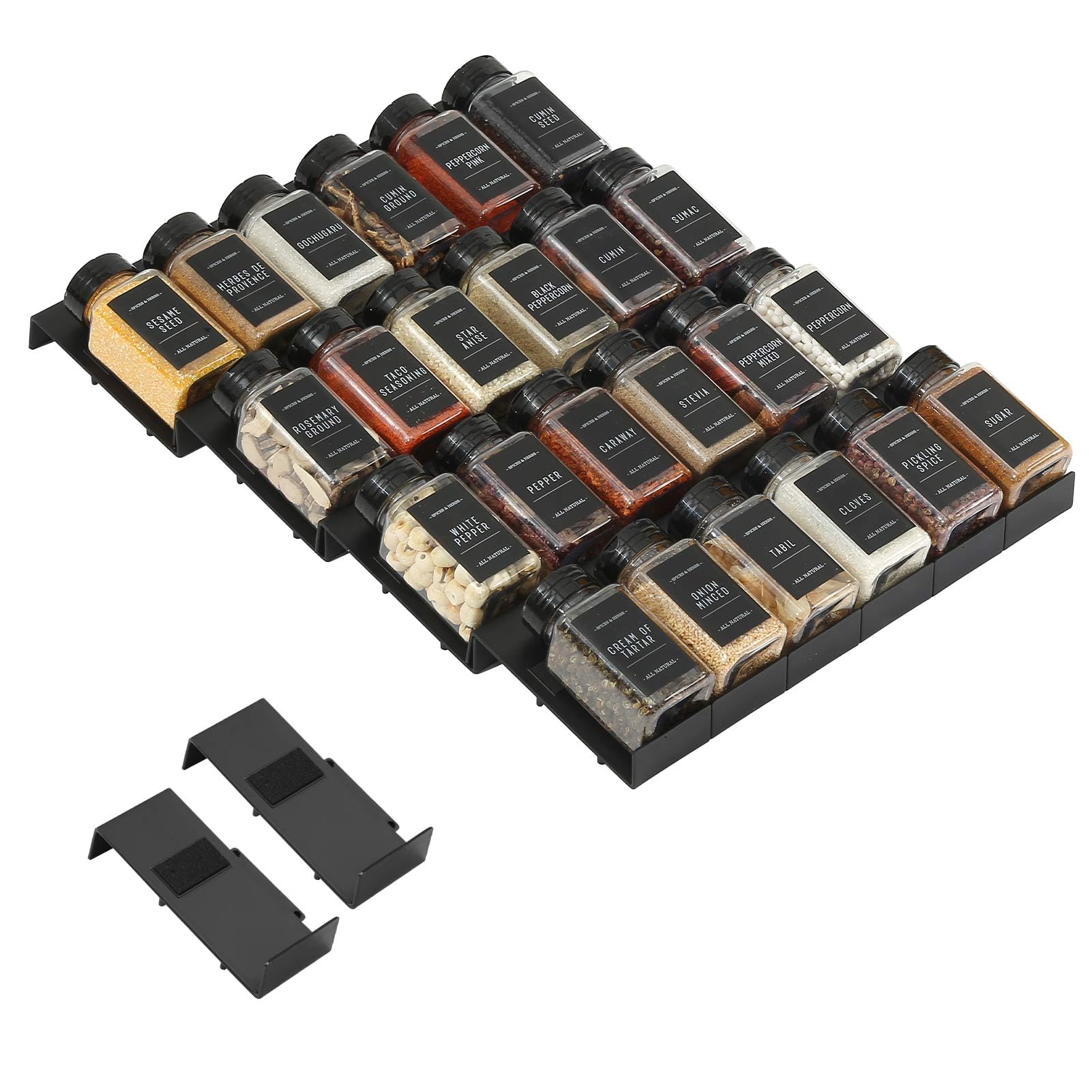 Famhap Szuflada do przechowywania przypraw, 24 sztuki 12 x 5 x 2,5 cm organizer na przyprawy do szuflad kuchennych, kolokalna szuflada na przyprawy do słoików na przyprawy