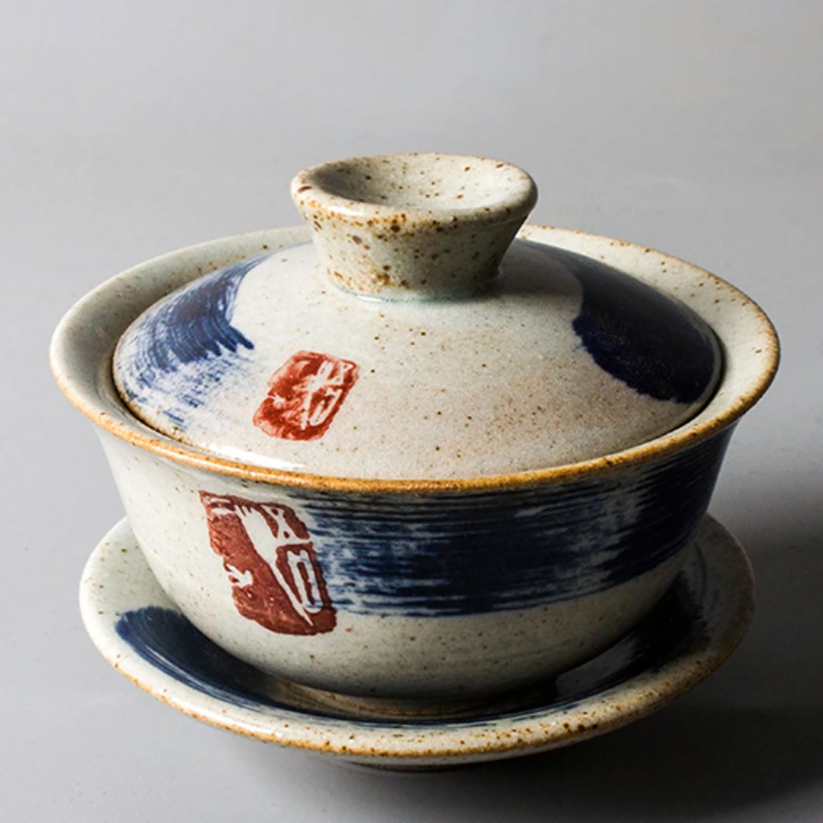 Gaiwan Zuppiera in ceramica Gaiwan dipinta a mano Zen con coperchio Ciotole da tè vintage per camera da letto, regalo per le vacanze, Travel Expo Tazza te