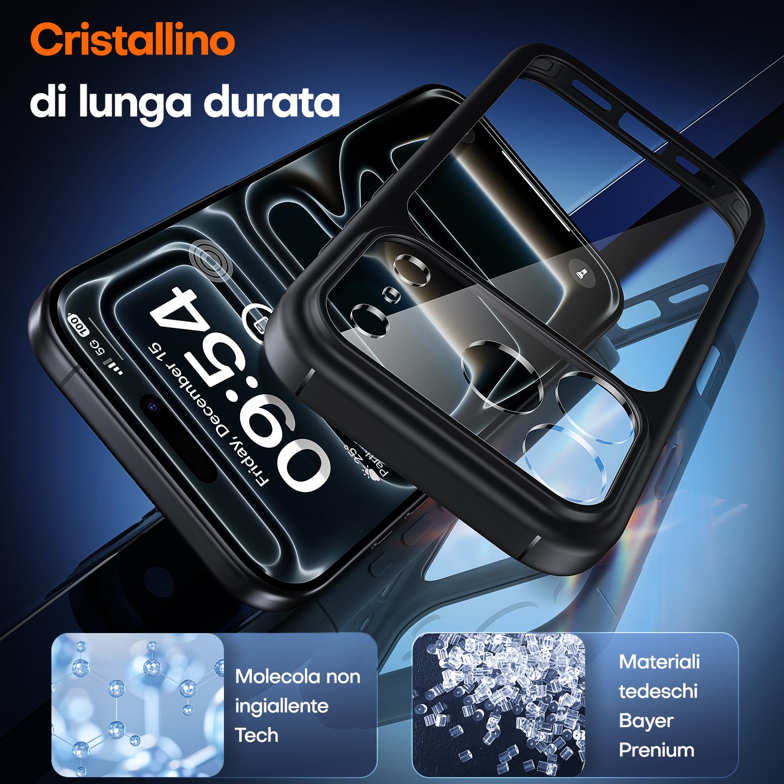 TAURI Cover per iPhone 17 Pro con Pellicola in Vetro Temperato,Protezione Completa della Fotocamera,Custodia per Sottile Antishock, Anticaduta - Nero