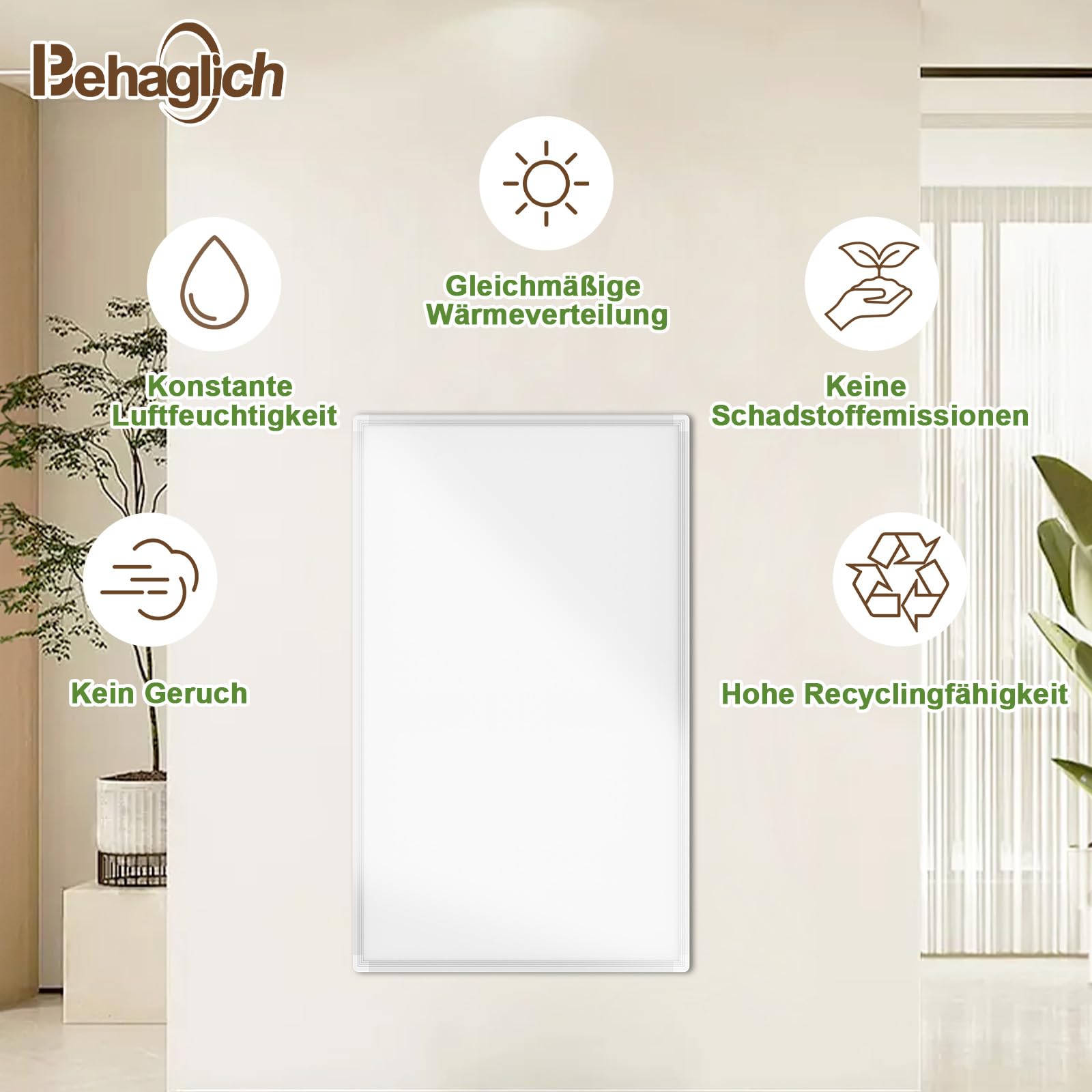 Behaglich Pannello Radiante Infrarossi 800W, Riscaldatore a Infrarossi per Montaggio a Parete Fino a 120 Gradi Celsius per 10-20㎡ - TÜV 10 Anni di Garanzia