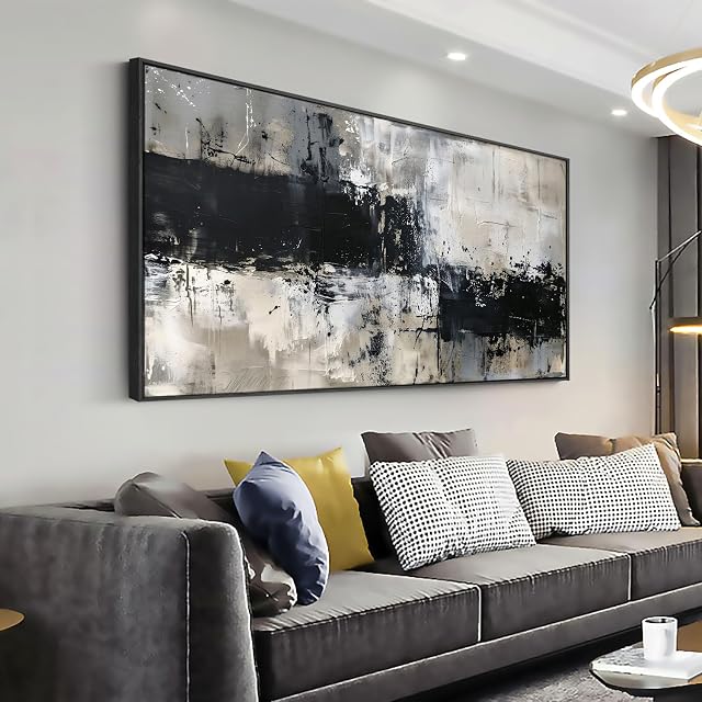 Wall Art Abstract Toile Peinture Noir Gris Décor mural Moderne Artwork pour Salon Chambre à manger Maison Bureau Décor Grand Cadre prêt à accrocher 20"x40"(50CMx100CM)
