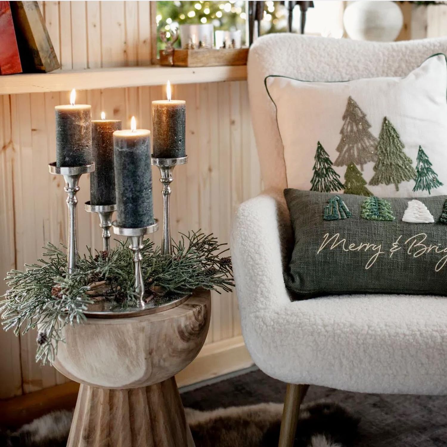 MACOSA GW10033776 Adventskranz Silber Metall 29 cm modern Elegantes Adventsgesteck 4 Kerzenhalter Tischdekoration Advent Weihnachtsdeko Metallkranz
