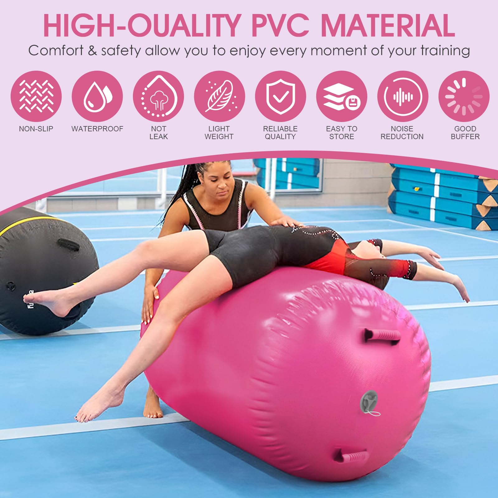 Rouleau de gymnastique, gonflable, 80/90 cm, tapis de tumbling, avec pompe à air électrique, cylindre de yoga, gymnastique, pour un usage domestique, le yoga, le fitness