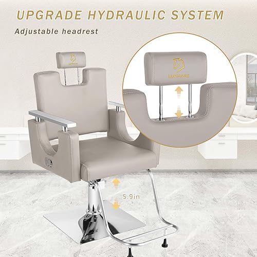 Miniatura 57 de Silla de peluquería resistente, silla reclinable giratoria de 360° para estilista, silla de peluquería hidráulica ajustable en altura con reposapiés