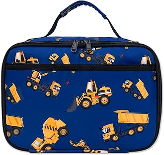 CAMTOP Lunch Box Kids Boys Insulated Lunch Cooler Bag Reusable Lunch Tote Kit for School Travel (Engineering Car Blue)