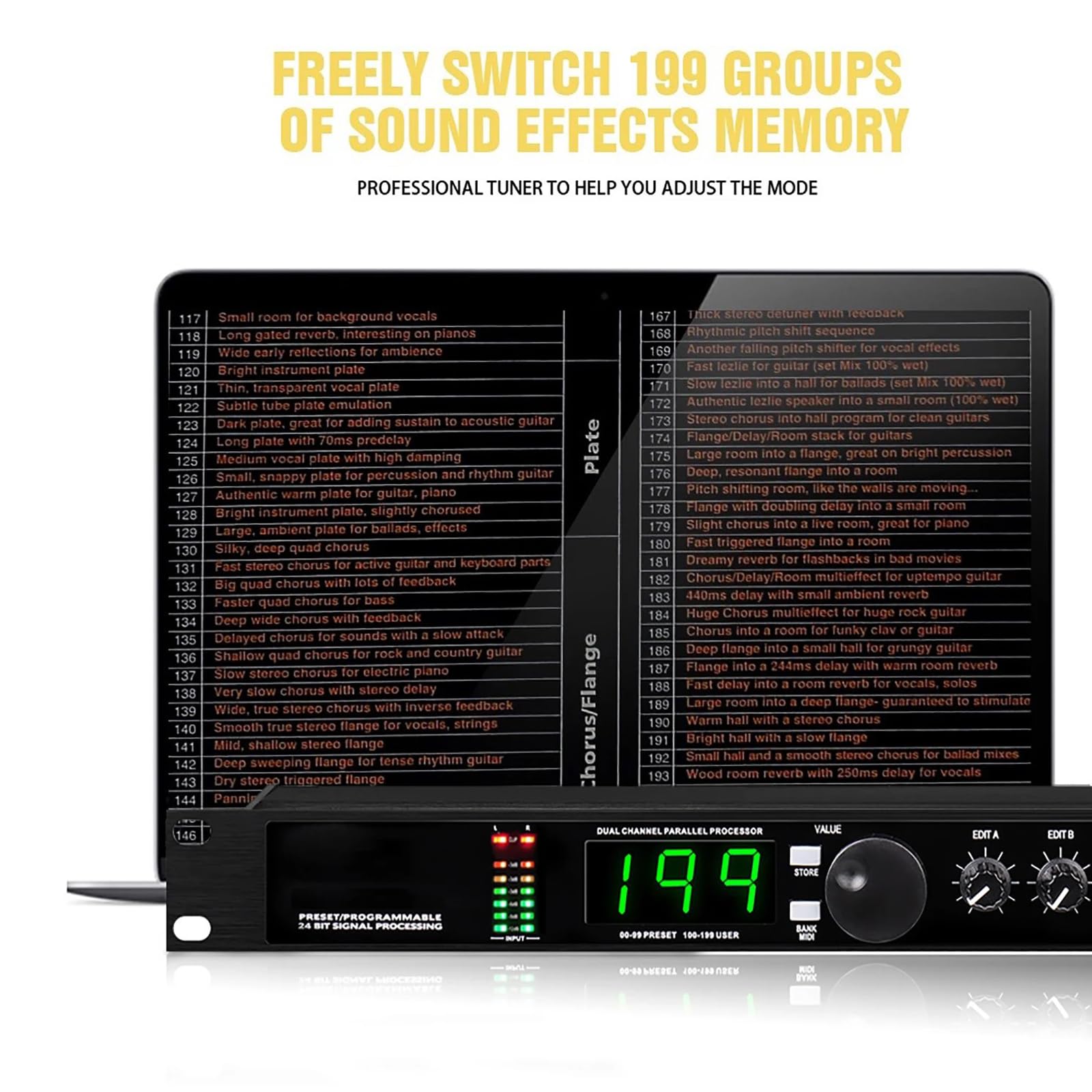 Procesador Multiefectos De Reverberación Digital, Ecualizador De Audio, Procesamiento De Señal De 24 bits Preestablecido/programable, 99 Programas Preestablecidos, para Micrófono Vocal