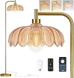 Brass Dimmable Floor Lamp Gold Glass,Tall Lamp Mid Century Modern Retro ...