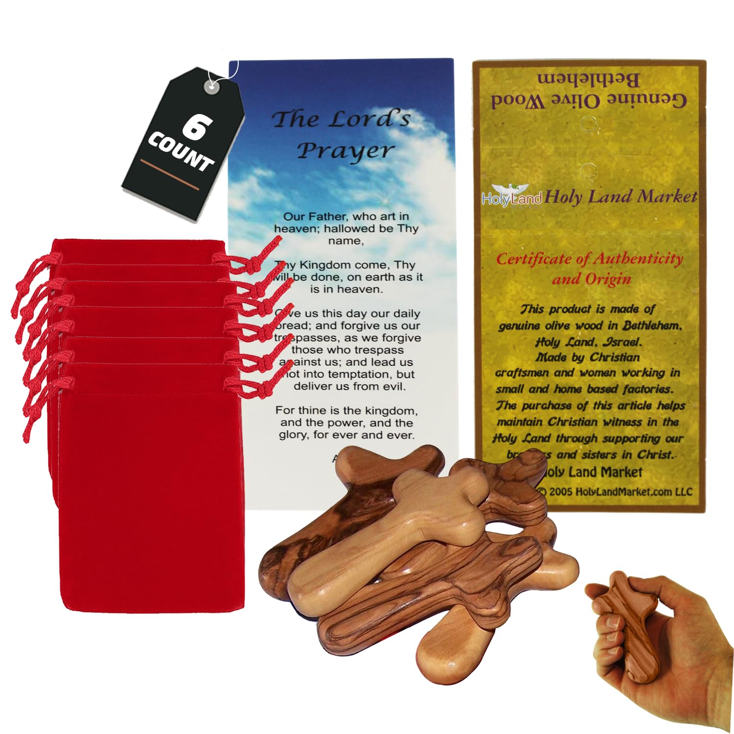 Comfort/Holding Cross Also Known as Palm or Hand Cross With Velvet Bag And Two Certificates (4 Inches) (6)