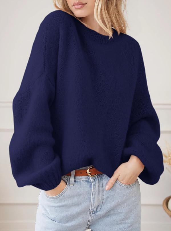 PRETTYGARDEN Women's Fall Oversized Sweaters Dressy Casual Long Sleeve Chunky Knit Winter Pullover Tops 2026 Holiday Outfits (Navy Blue,Medium) by PRETTYGARDEN - Image 2