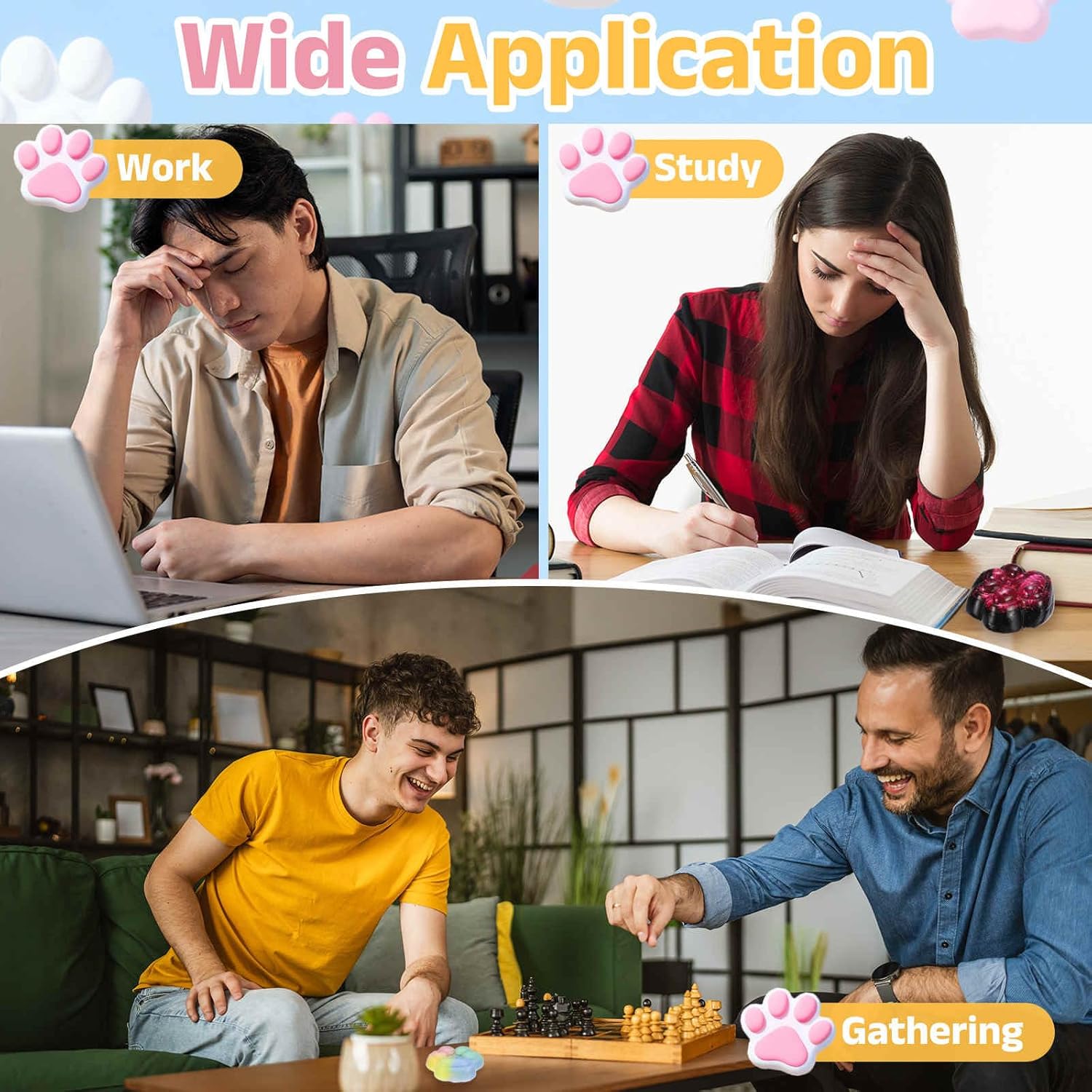 2.8 Inch Cat Paw Squeeze Toy, Cute Cat Paw Sensory Toy Soft Funny Fidget Toy Sparkling Perfect for Stress Relieving, Party Favors & Birthday Gifts (Blue)