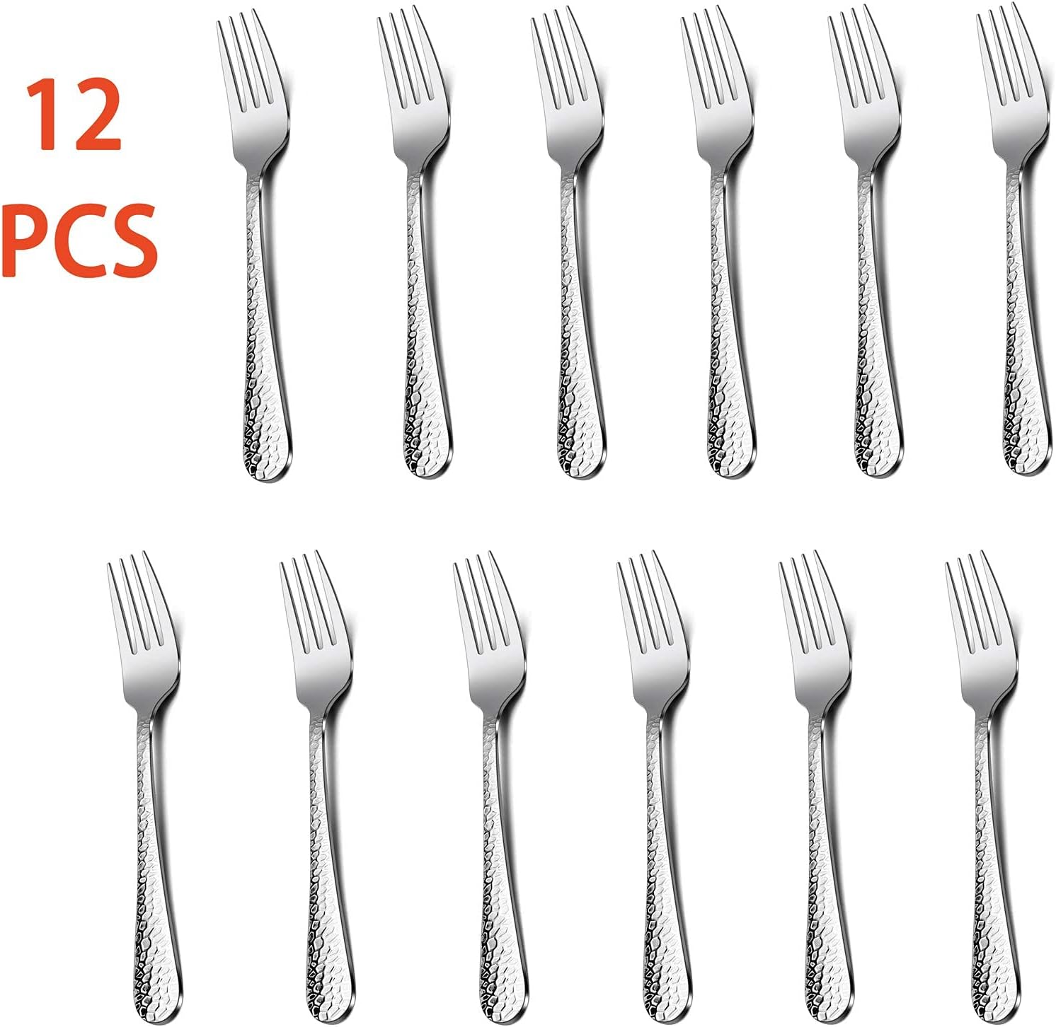 E-far Stainless Steel Hammered Salad Forks Set of 12, 6.7 Inch