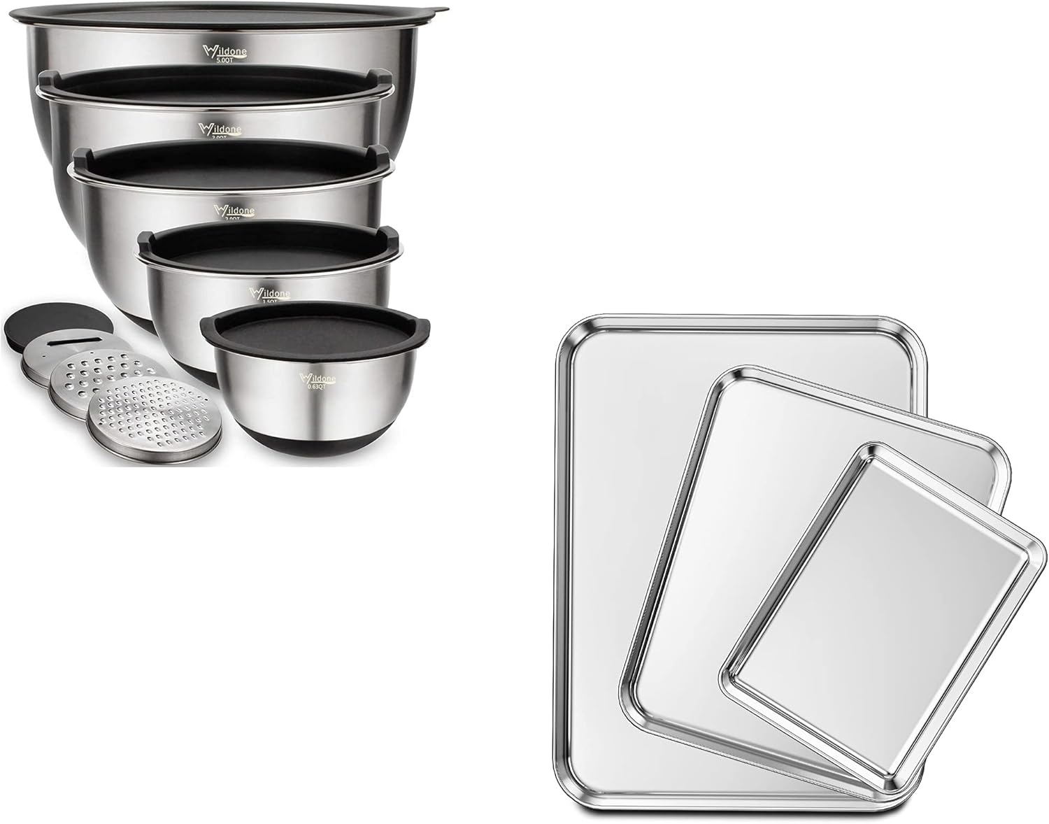 Wildone Mixing Bowls with 3 Graters and Baking Sheet Cookie Sheet Set of 3