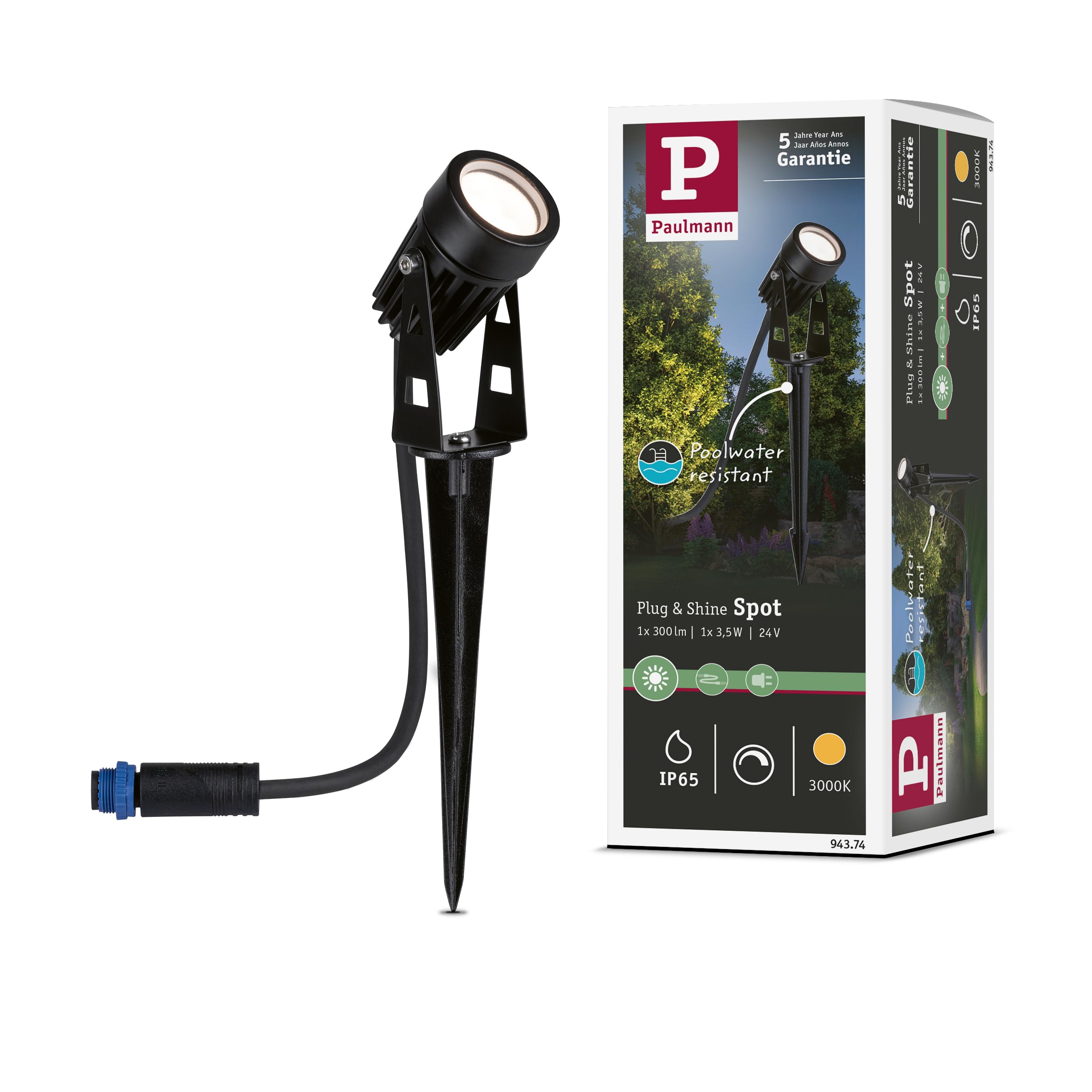 Wtyczka zewnętrzna + punkt połysku 3 W IP65 3000 K czarny IP65 3,5 W ciepła biel 943,74