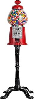 Gumball Machine - 15 Inch Candy Dispenser with Stand for 0.62 Inch Bubble Gum Ball - Heavy Duty Red Metal with Large Glass...