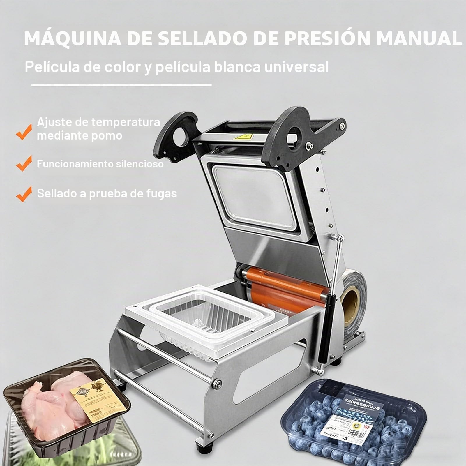 Máquina Termoselladora Comercial para Bandejas de Alimentos, Máquina de Envasado Manual de Alimentos para Llevar, Selladora de Bandejas para Contenedores de Alimentos para Carnes Cocinadas