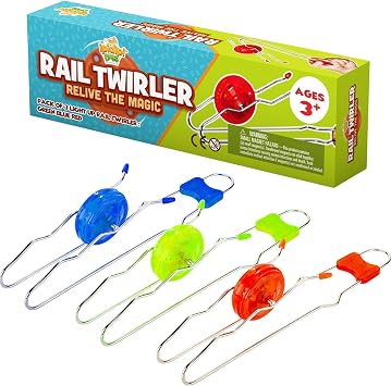 IPIDIPI TOYS Retro Magic Rail Twirler 3 Pack Light Up Magnetic Gyro Wheel Toy Classic Vintage Toy Rail Twister Sensory Fidget Toys, Nostalgia Toys - Party Favors, Birthday Gifts for Boy and Girls