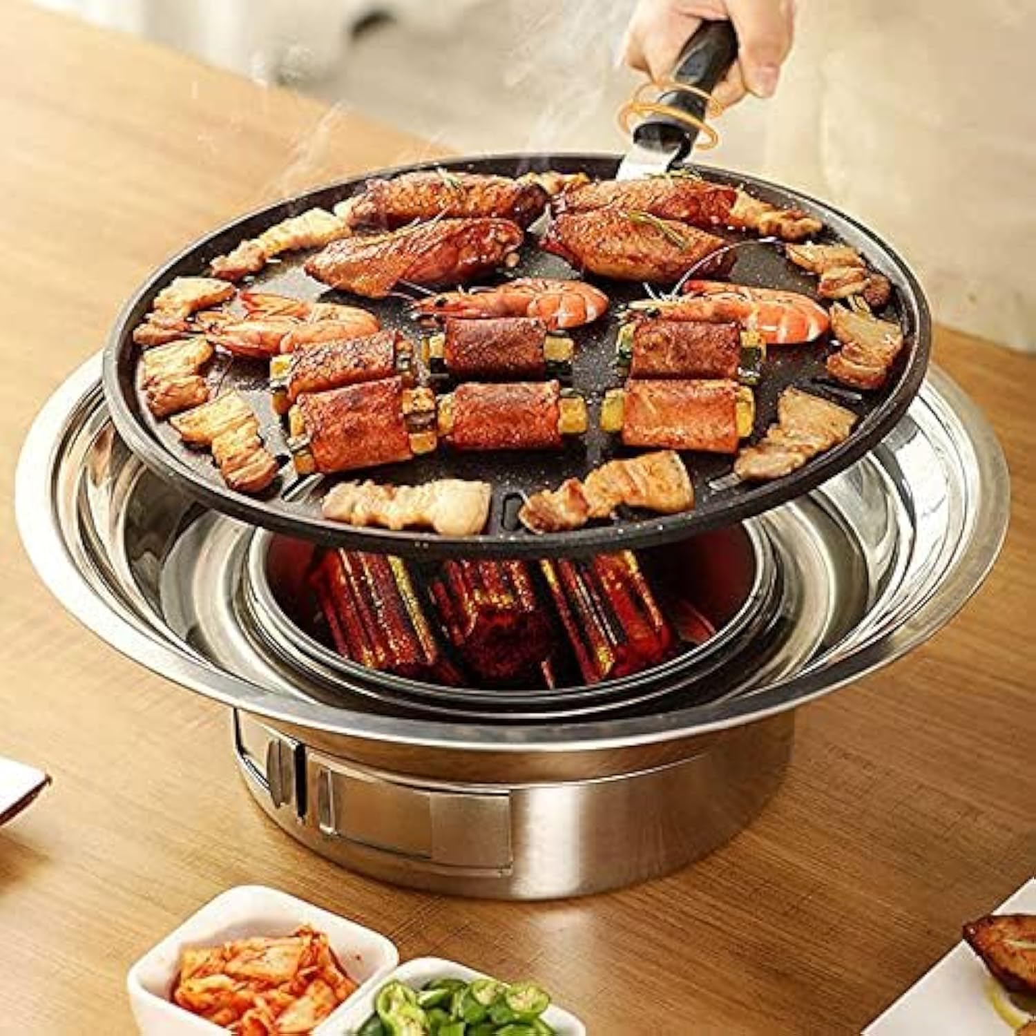 Baffect Charcoal Grill Korean Barbecue Grill Portable Stainless Steel Non-stick Charcoal Stove for Outdoor Camping BBQ Grill 13.7 inches Small Grill Outdoor Cooking