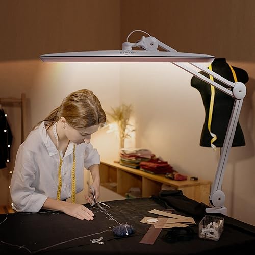 Miniatura 6 de Bemelux Lámpara de trabajo con abrazadera, 117 luces LED brillantes, brazo oscilante de metal de 24 W, 2200 lúmenes, lámpara de escritorio LED