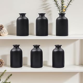 Black Ceramic Bud Vases Set of 6 – 5in Small Vases for Dry Flowers or Ho...