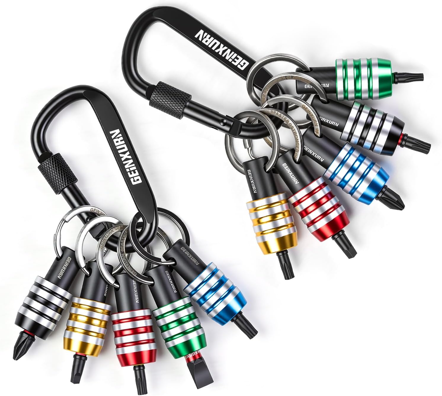Geinxurn 20Pcs Bit Holder Key Chain, 1/4" Hex Shank One Handed Quick Change&Release Extension Bit Organizer with 1”Impact Screwdriver Bit for DIY & Outdoor Work