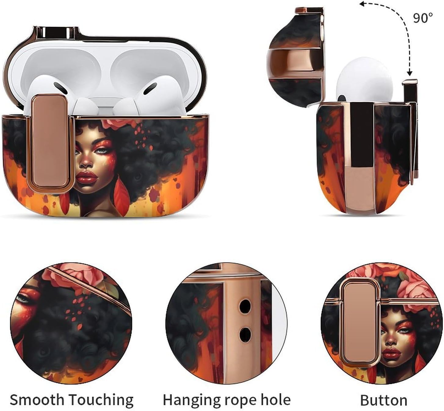 African American Women Headsets Case Compatible for Airpods 2 Earbuds Protective Covers Hard Shell image 5