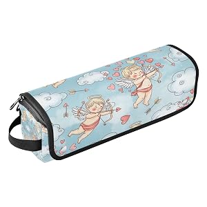 Cupid Hearts Valentines Hair Tools Travel Bag Portable Hair Accessory Organizer with Heat Resistant Mat 2 in 1